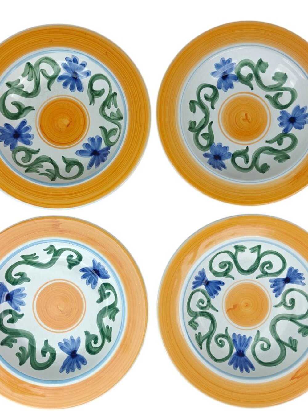 Williams-Sonoma Sunshine Ceramic Soup Bowls Handpainted Blue Orange Floral Italy